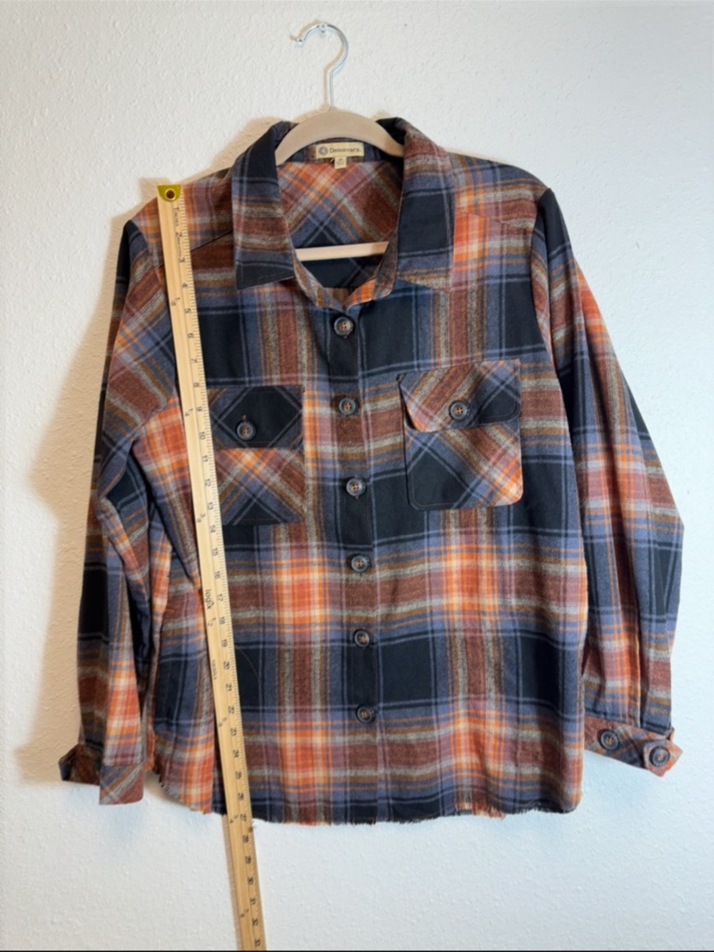 Democracy Plaid Button-Down Shirt Jacket in Black and Orange - Picture 3 of 5